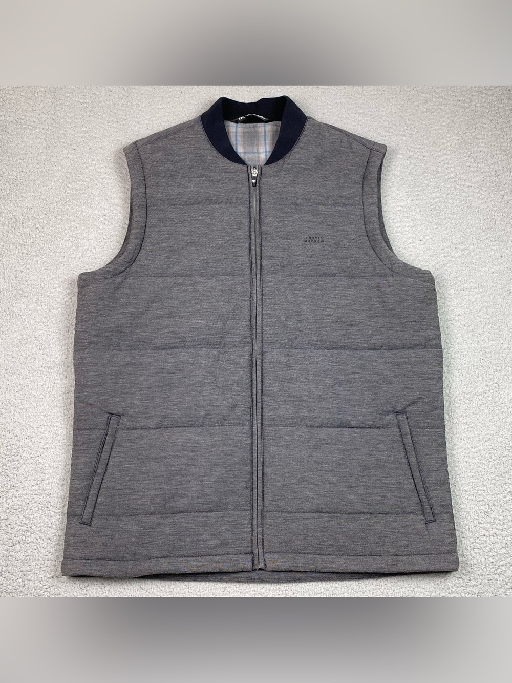 Travis Mathew Climate Drop Vest Men's Size L Gray Full Zip Quilted Insulated EUC